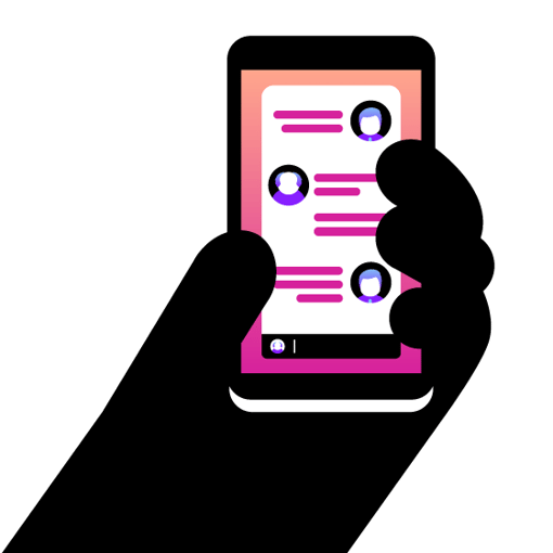 Messages API image Illustration of a hand holding a mobile phone with a two-way messaging conversation on the screen